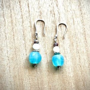 Aqua quartz nugget drop earrings